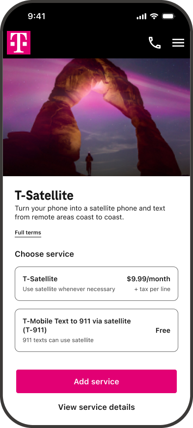 T-Satellite selection page